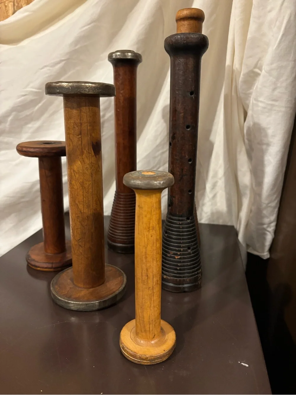 Wooden Vintage Spool Decorative Accents - Natural Brown